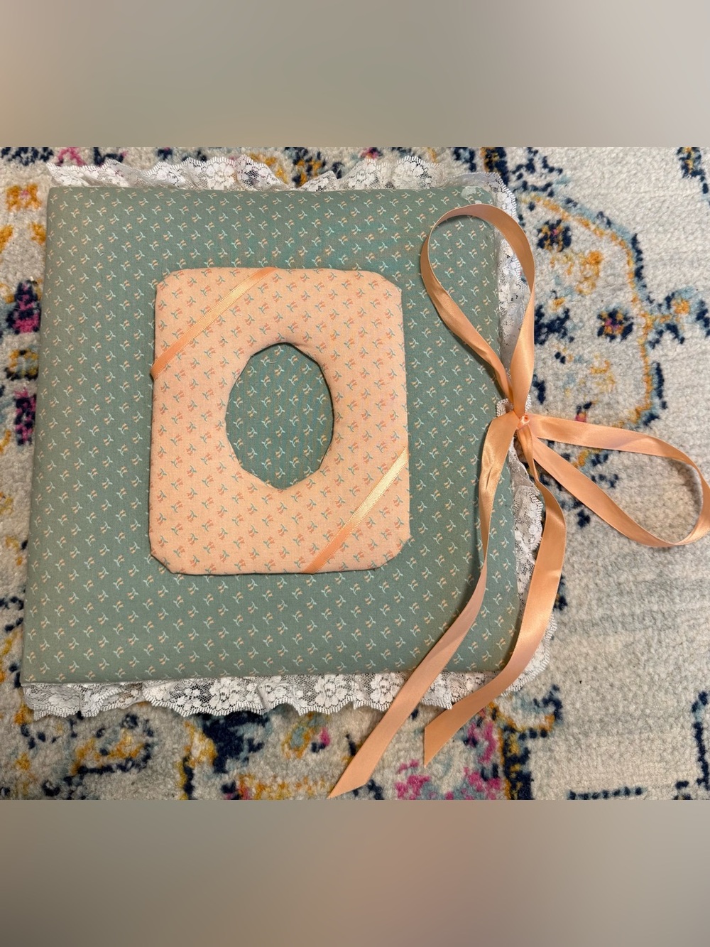 vintage 1980s handmade fabric photo album lace trim scrapbook baby book keepsake